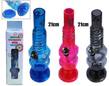 PB109 21cm Acrylic Water Pipe With Built In Grinder