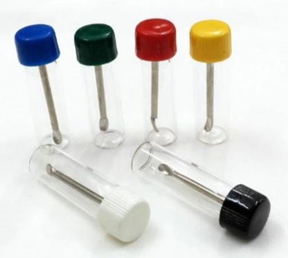 glass vials with metal spatula