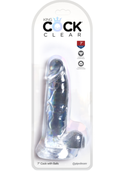 KING COCK 7 in. with Balls Clear REALISTIC DILDO