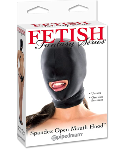 Pipedream Fetish Fantasy Spandex Open Mouth Hood, Black
