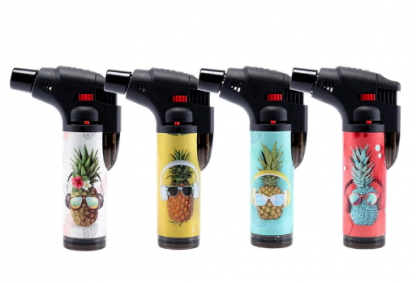 Home Master® 4PCE Blow Torch Lighter Refillable Safety Lock Pineapple Designs