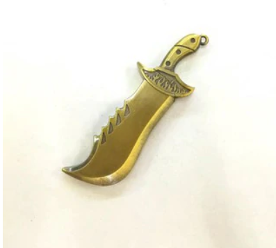 Sword Push Down Lighter Lid Bronze and Gold Keychain