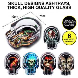 Ashtray Glass Skull Shape – 10cm x 7cm – 6 Assorted Designs