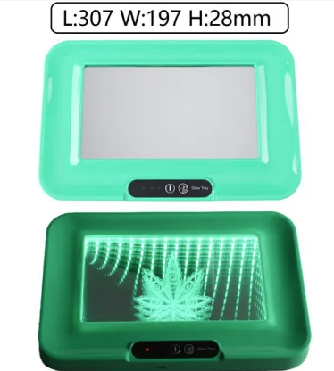 T1098 Rolling Tray With Backlight Leaf Design Green 307mm X 197mm