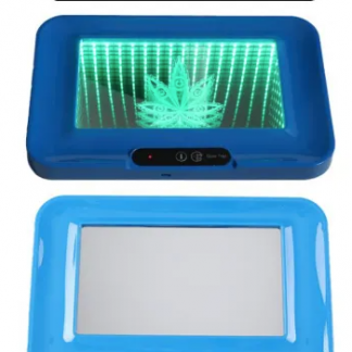 T1101 Rolling Tray With Backlight Leaf Design Blue 307mm X 197mm