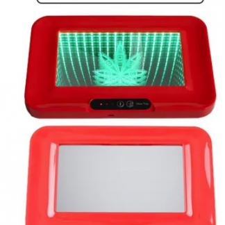 T1110 Rolling Tray With Backlight Leaf Design Red 307mm X 197mm