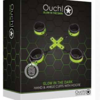 OU727GLO Hand and Ankle Cuffs With Hogtie – Glow in the Dark