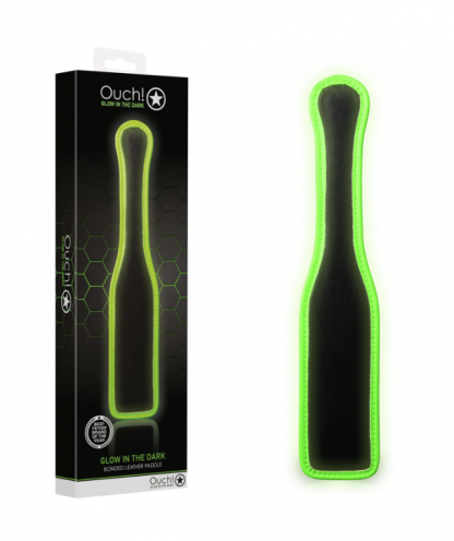 OU753GLO Ouch Glow In The Dark – Bonded Leather Paddle (Glow In The Dark Green)