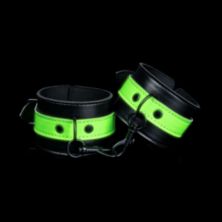 Ouch Glow In The Dark – Bonded Leather Hand Cuffs (Glow In The Dark Green)