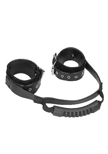 OU662BLK-Bonded Leather Hand Cuffs With Handle – With Adjustable Straps4