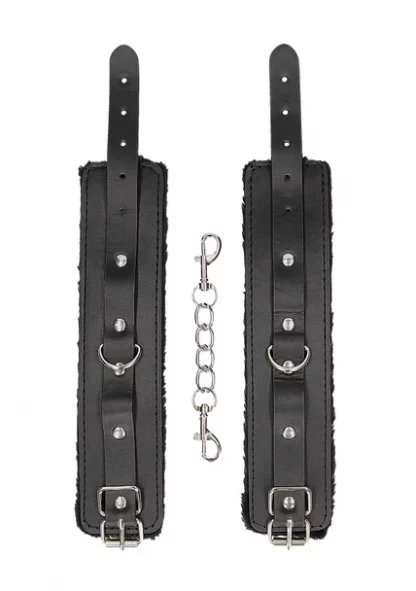OU663BLK-Plush Bonded Leather Hand Cuffs – With Adjustable Straps2
